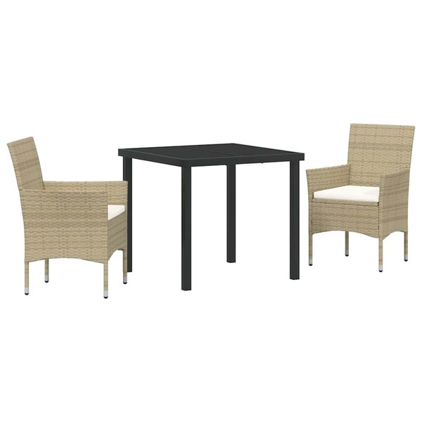 vidaXL Ensemble de salle à manger pour jardin 3 Pièces Beige polyrotin