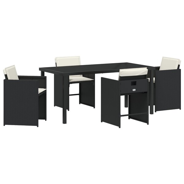 vidaXL Ensemble de salle à manger de jardin de 5 pièces avec coussins en poly rotin noir