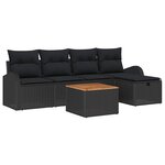 vidaXL Ensemble de canapé de jardin avec coussin 6 Pièces Noir polyrotin