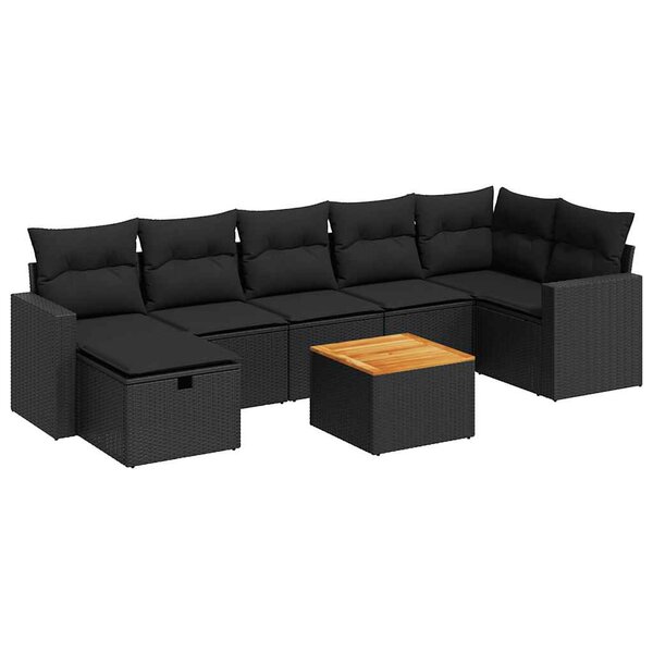 vidaXL Salon de jardin 8 Pièces avec coussins noir résine tressée
