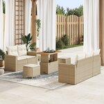 Ensemble de canapés de jardin 8 pièces avec coussins beige en poly rattan acacia