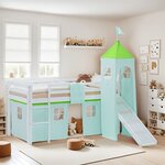 Lit mezzanine 90x200cm avec toboggan  matelas  tour et rideau vert