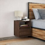 vidaXL Table de chevet murale avec lumières LED chêne marron
