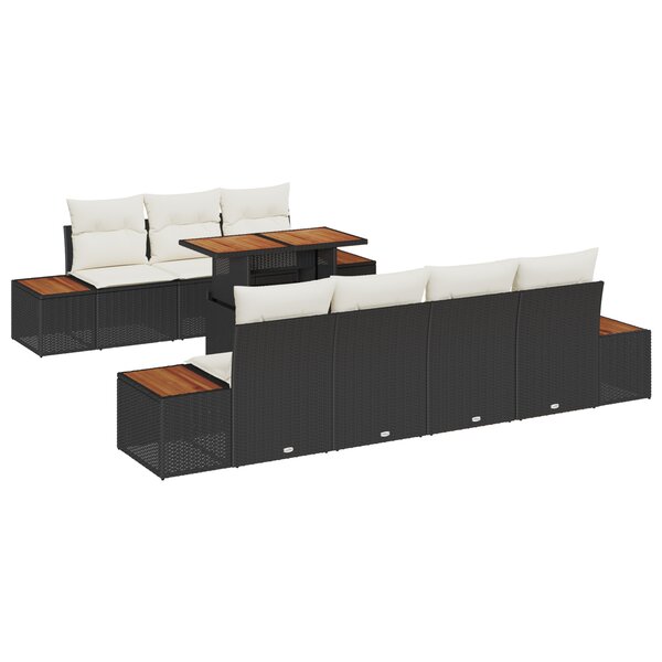 Ensemble de Canapé de Jardin de 8 pièces avec Coussins en Poly Rattan Noir