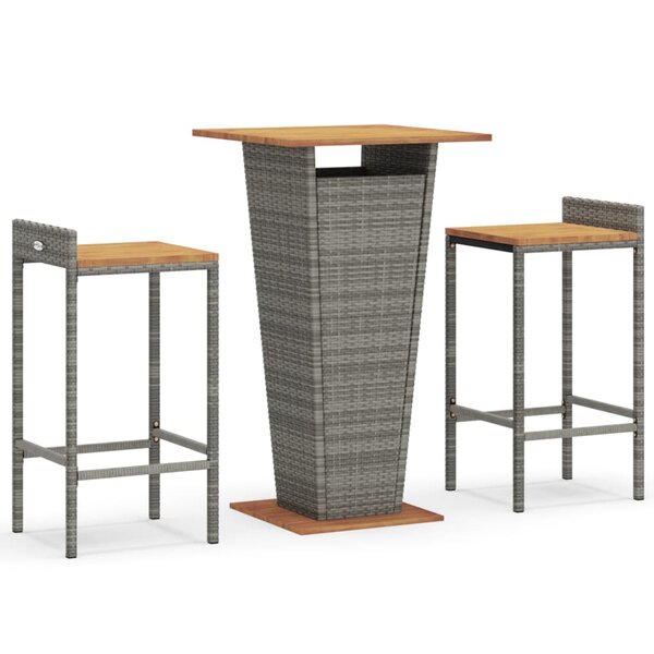vidaXL Ensemble de bar jardin 3 Pièces gris poly rotin/bois massif acacia