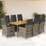 vidaXL Ensemble à manger de jardin 9 Pièces coussins gris résine tressée