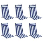 vidaXL Coussins de chaise à dossier haut lot de 6 rayures bleu/blanc