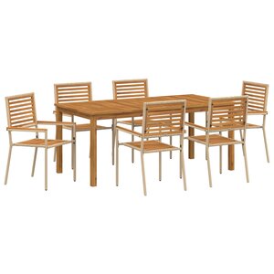 Ensemble de jardin 7 pièces vidaXL en poly-rattan acacia beige