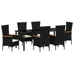 vidaXL Ensemble de salle à manger pour jardin 7 Pièces Noir Poly rotin