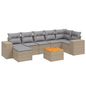 vidaXL Salon de jardin avec coussins 8 Pièces beige résine tressée