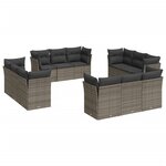 vidaXL Salon de jardin avec coussins 12 Pièces gris résine tressée