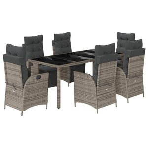 vidaXL Ensemble à manger de jardin et coussins 7 Pièces gris rotin