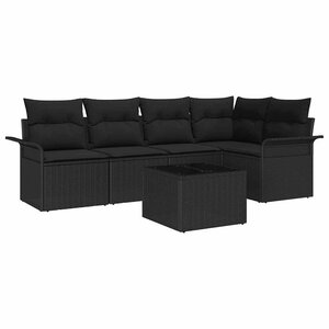 vidaXL Ensemble de canapé de jardin avec coussin 6 Pièces Noir Poly rotin