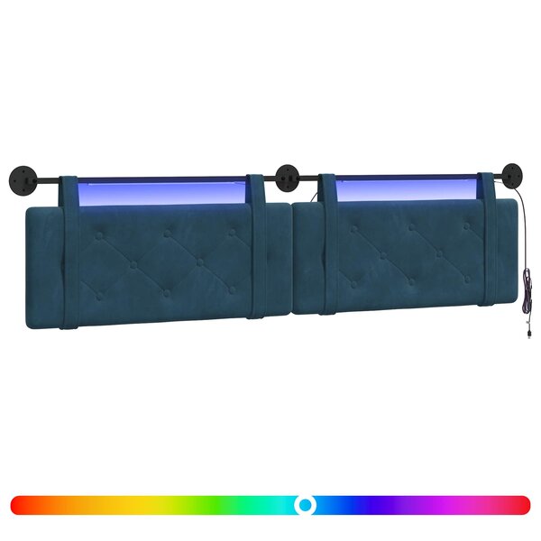 vidaXL Tête de lit suspendue Avec lumière LED Bleu Velours
