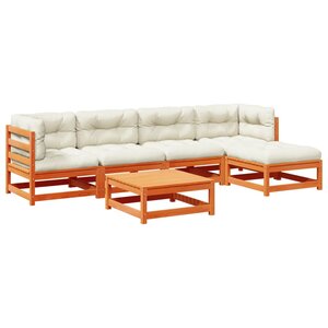 vidaXL Salon de jardin 6 Pièces avec coussins cire marron bois pin massif