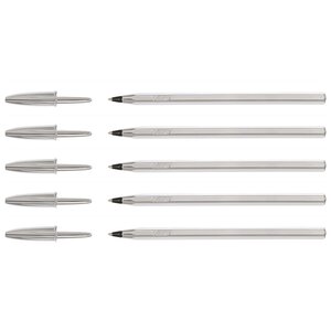 Stylo bille CRISTAL SHINE Pointe Moyenne 1 mm Noir Corps Argent x 5 BIC