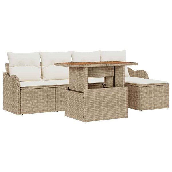vidaXL Ensemble de canapé de jardin 6 Pièces Beige Poly rotin