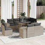 vidaXL Salon de jardin 9 Pièces avec coussins gris clair résine tressée