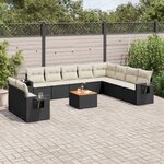 vidaXL Salon de jardin 11 Pièces avec coussins noir résine tressée
