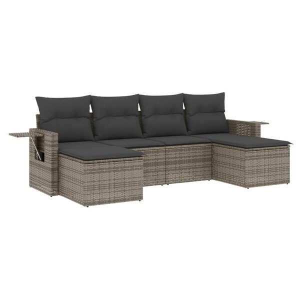 vidaXL Salon de jardin 6 Pièces avec coussins gris résine tressée