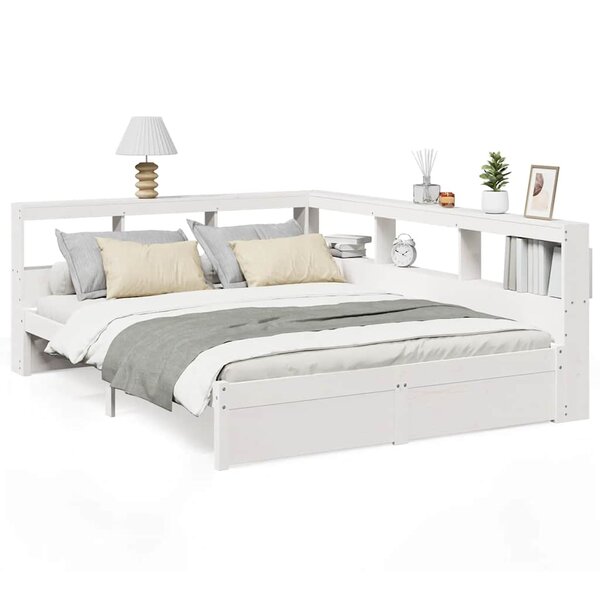 vidaXL Lit bibliothèque sans matelas blanc 160x200 cm bois pin massif