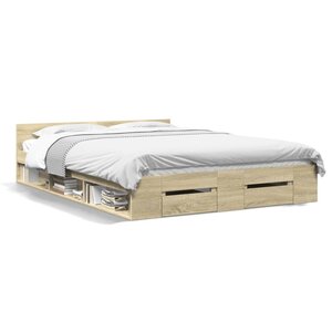 vidaXL Cadre de lit avec tiroirs sans matelas chêne sonoma 140x200 cm