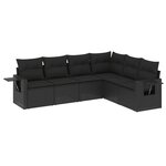vidaXL Salon de jardin 6 Pièces avec coussins noir résine tressée
