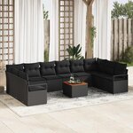 vidaXL Ensemble de canapé de jardin 11 Pièces Noir Poly rotin