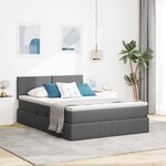 vidaXL Lit de rangement LED avec matelas Gris foncé 140 x 190 cm Tissu