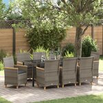 vidaXL Ensemble de salle à manger de jardin 9 pièces avec coussins Gris Poly Rattan