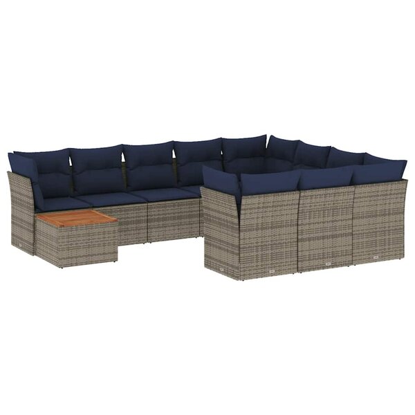 vidaXL Salon de jardin 11 Pièces avec coussins gris résine tressée