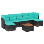 vidaXL Salon de jardin 8 Pièces avec coussins noir résine tressée