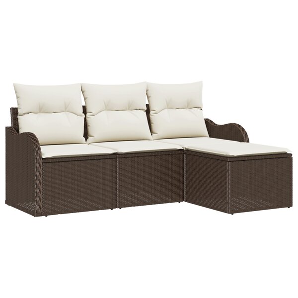 Ensemble de Canapé de Jardin 4 Pièces avec Coussins Marron Rattan Poly