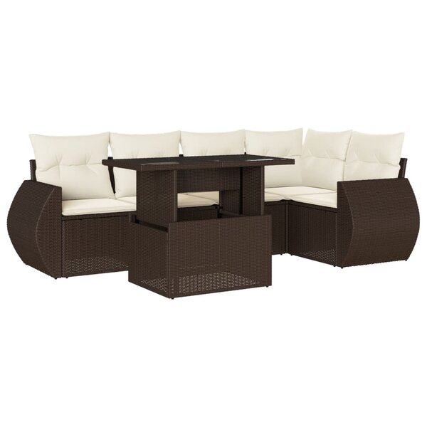 vidaXL Salon de jardin avec coussins 6 Pièces marron résine tressée