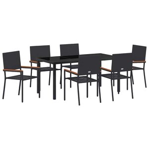 vidaXL Ensemble de salle à manger pour jardin 7 Pièces Noir polyrotin