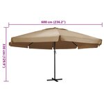 vidaXL Parasol de jardin avec mât en aluminium 600 cm taupe