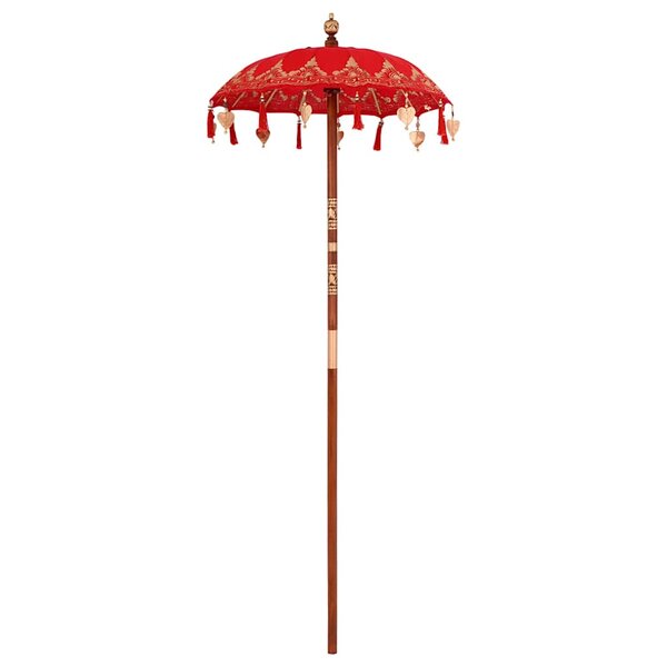vidaXL Parasol balinais Rouge (90-100) x 260 cm Coton et bois massif