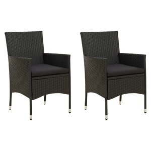 vidaXL Chaises de jardin lot de 2 avec coussins Résine tressée Noir