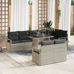 vidaXL Ensemble de Canapés de Jardin de 9 pièces avec Coussins Gris Clair Rattan Synthétique