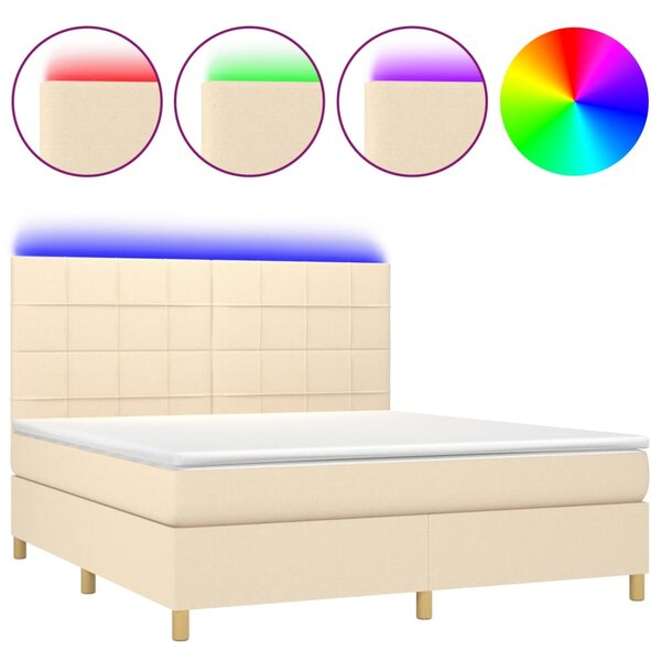 vidaXL Sommier à lattes de lit et matelas et LED Crème 160x200cm Tissu