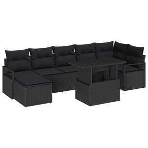 vidaXL Ensemble de canapé de jardin avec coussin 8 Pièces Noir
