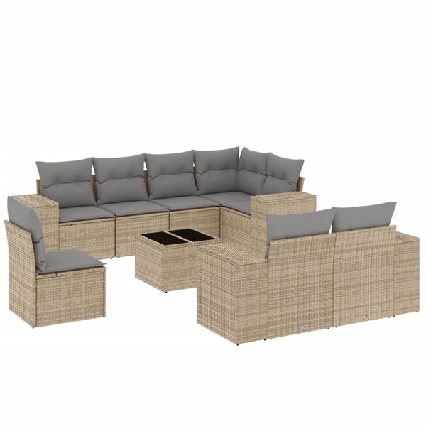 vidaXL Salon de jardin avec coussins 9 Pièces beige résine tressée