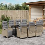 vidaXL Ensemble de Dîner de Jardin de 9 Pièces Beige Rattan Poly