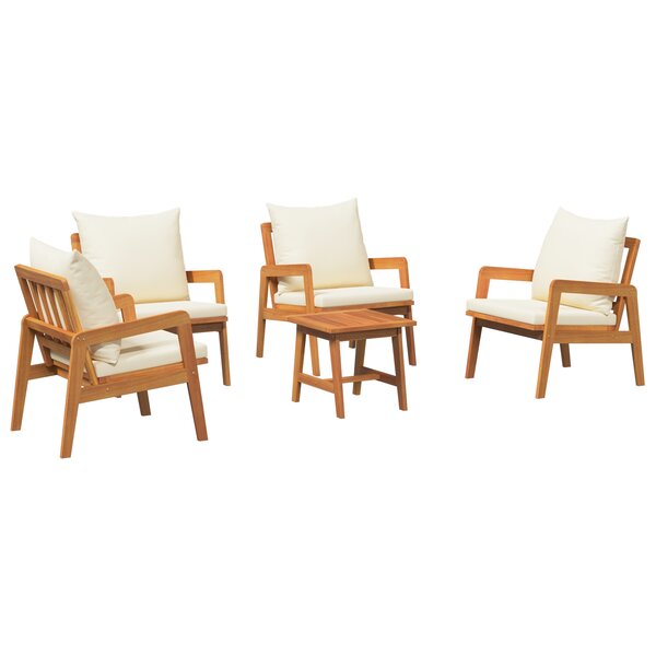 Ensemble Bistro 5 Pièces vidaXL avec Coussins en Bois d'Acacia Solide