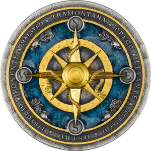 Monnaie COMPASS ROSE 2 Oz Argent 5$ Niue 2026 (PRÉCOMMANDE)