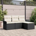vidaXL Ensemble de canapé de jardin avec coussin 4 Pièces Noir Poly rotin