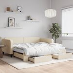 vidaXL Lit de jour avec gigogne et tiroirs crème 100x200 cm tissu