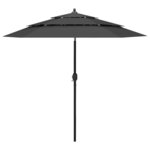 vidaXL Parasol de jardin à 3 niveaux avec mât en aluminium anthracite