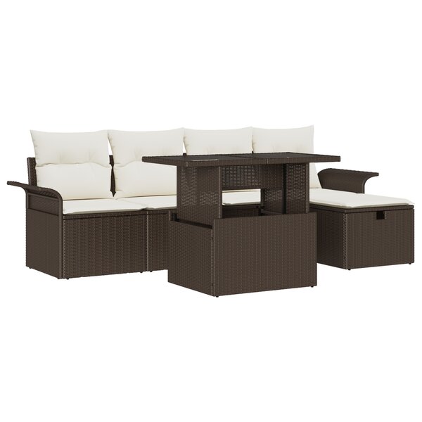 vidaXL Ensemble de canapé de jardin 6 pièces avec coussins marron en poly rattan
