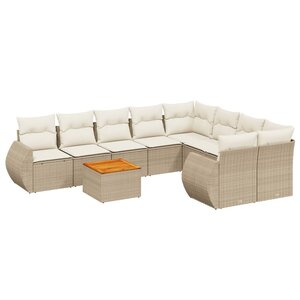 vidaXL Salon de jardin avec coussins 9 Pièces beige résine tressée